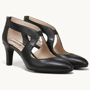 LifeStride Giovanna 2 Black Cutout Mid Heel Pumps Faux Leather Womens Size 8 M